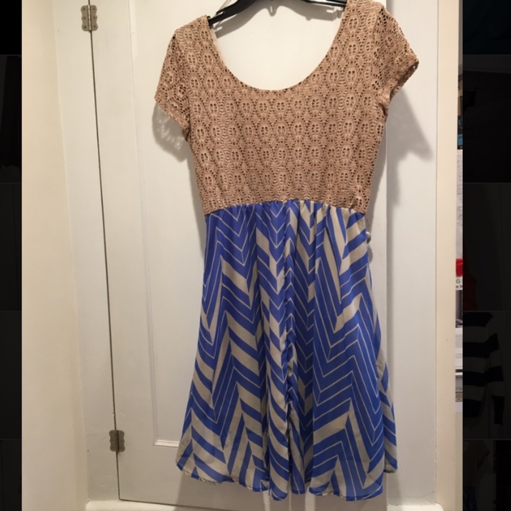 Crochet top 2-tier dress - blue & beige